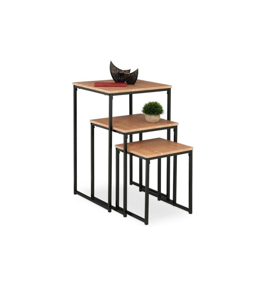 RELAXDAYS - Table d'appoint Lot de 3 Brun clair/Noir