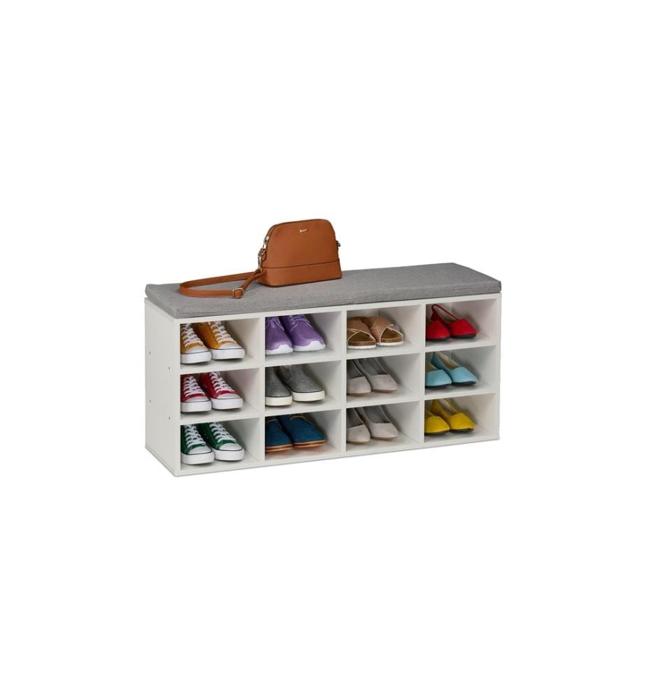 RELAXDAYS - Banc à chaussures avec assise avec 12 compartiments, Gris/Blanc