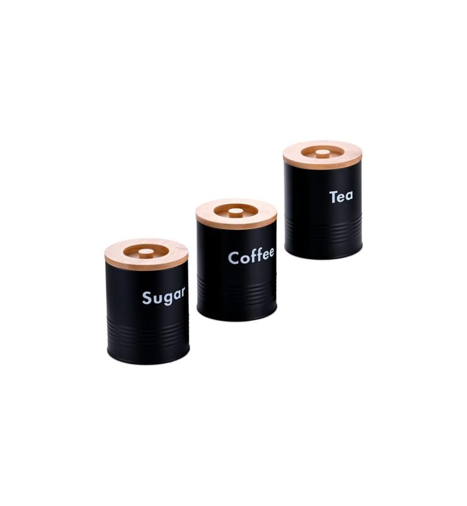 RELAXDAYS - Boîte pour le café, le thé et le sucre Set de 3 pièces, noir