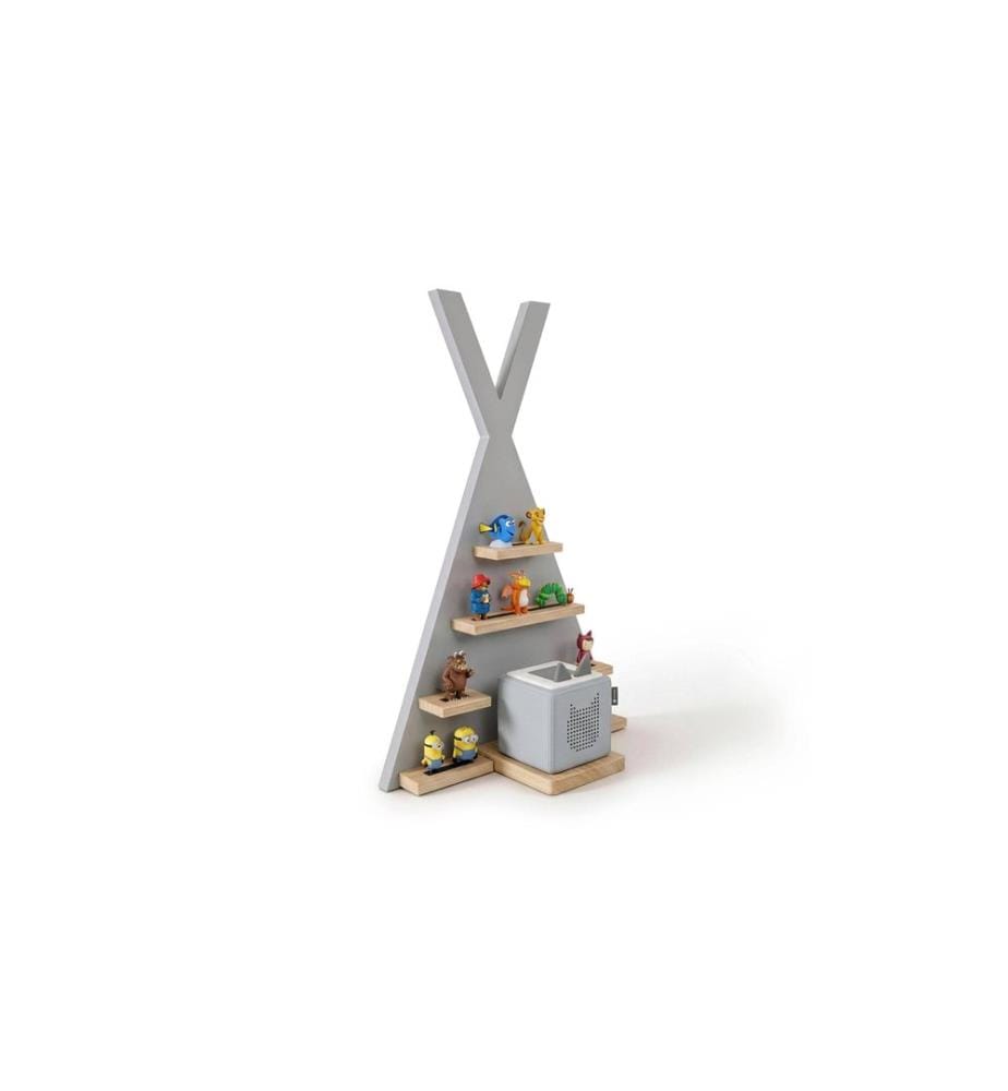 RELAXDAYS - Etagère pour figurines à écouter Tente, MDF / bois, gris / marron clair