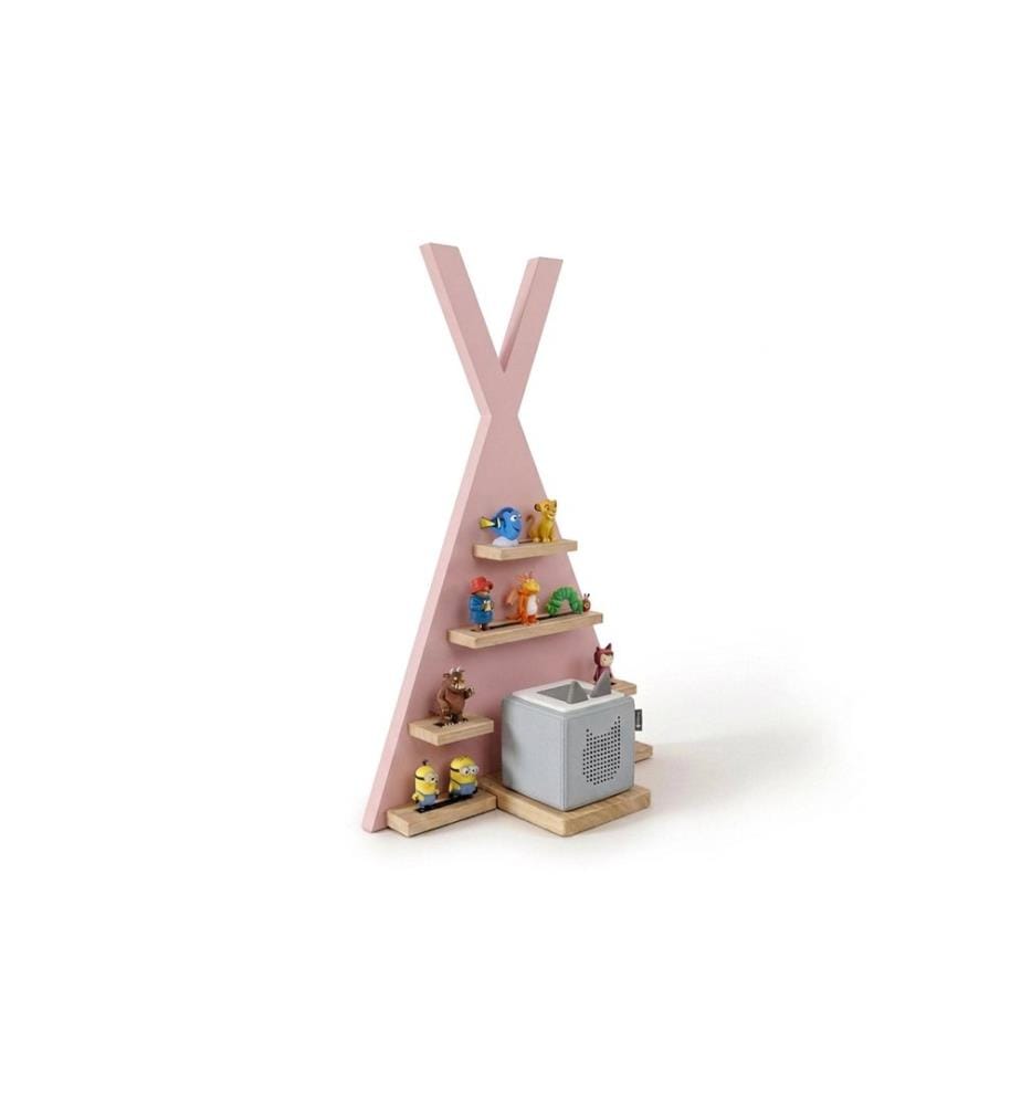 RELAXDAYS - Etagère pour figurines à écouter Tente, MDF / bois, rose / marron clair