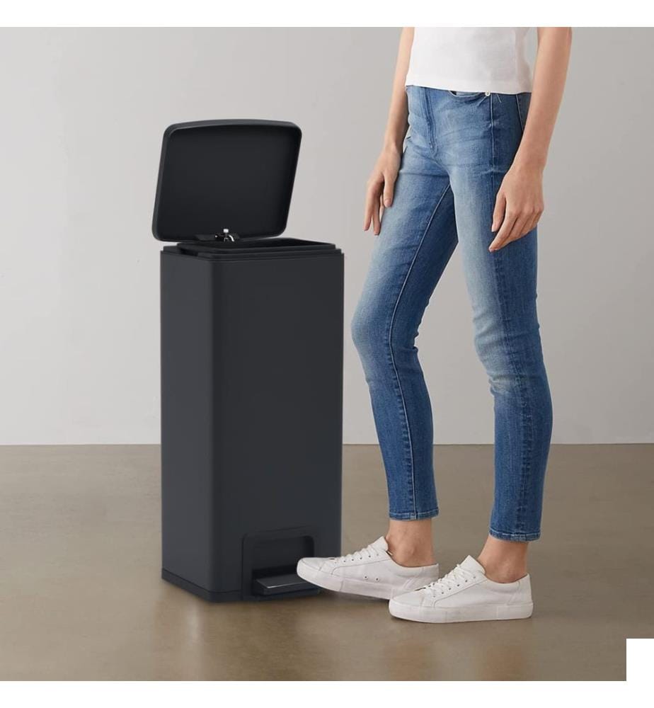 Poubelle à pédale anti-empreinte 30 L Noir Acier inoxydable