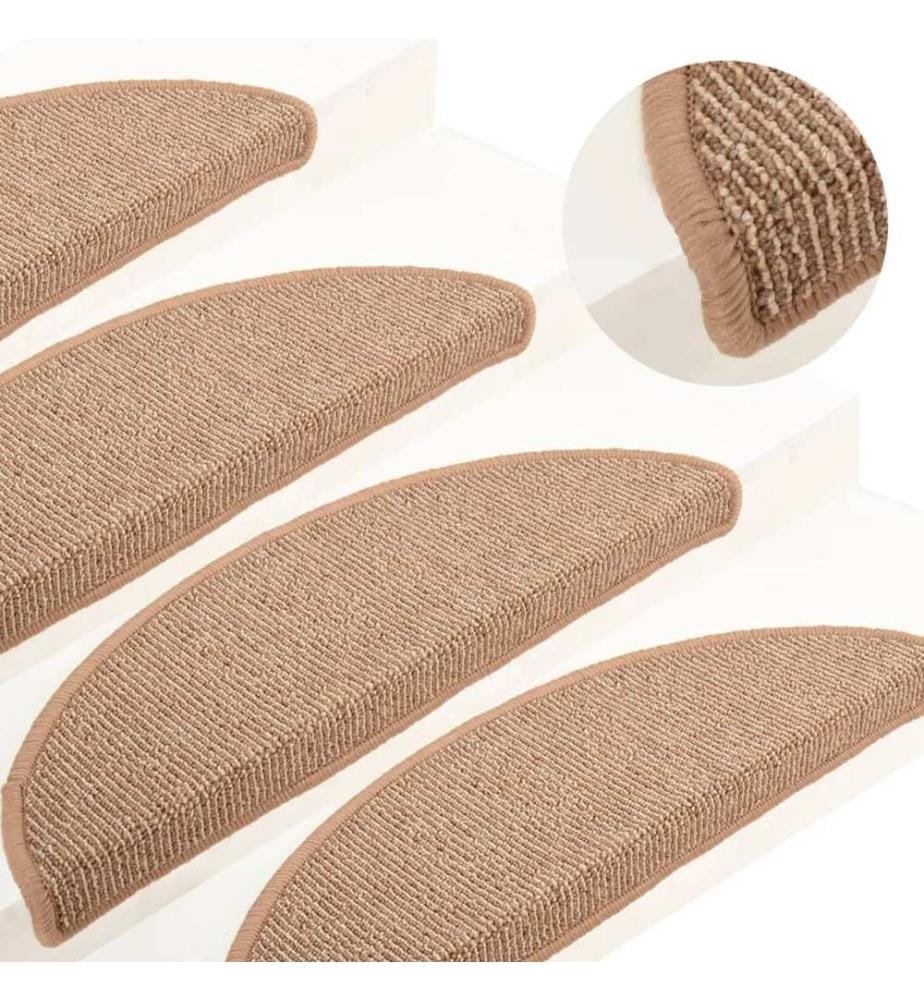 Tapis d'escalier 15 pièces 56 x 17 x 3 cm Marron clair Demi-rond
