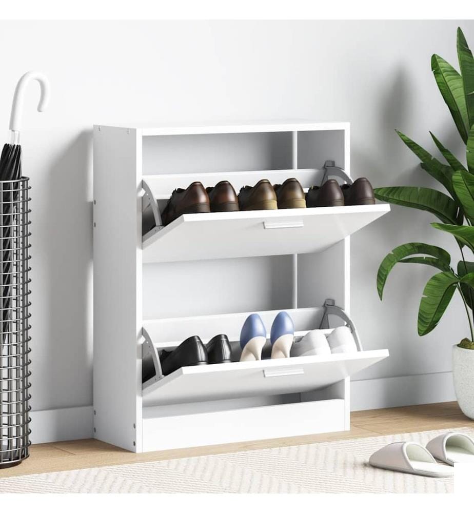 Meuble à chaussures en bois avec 2 compartiments Blanc