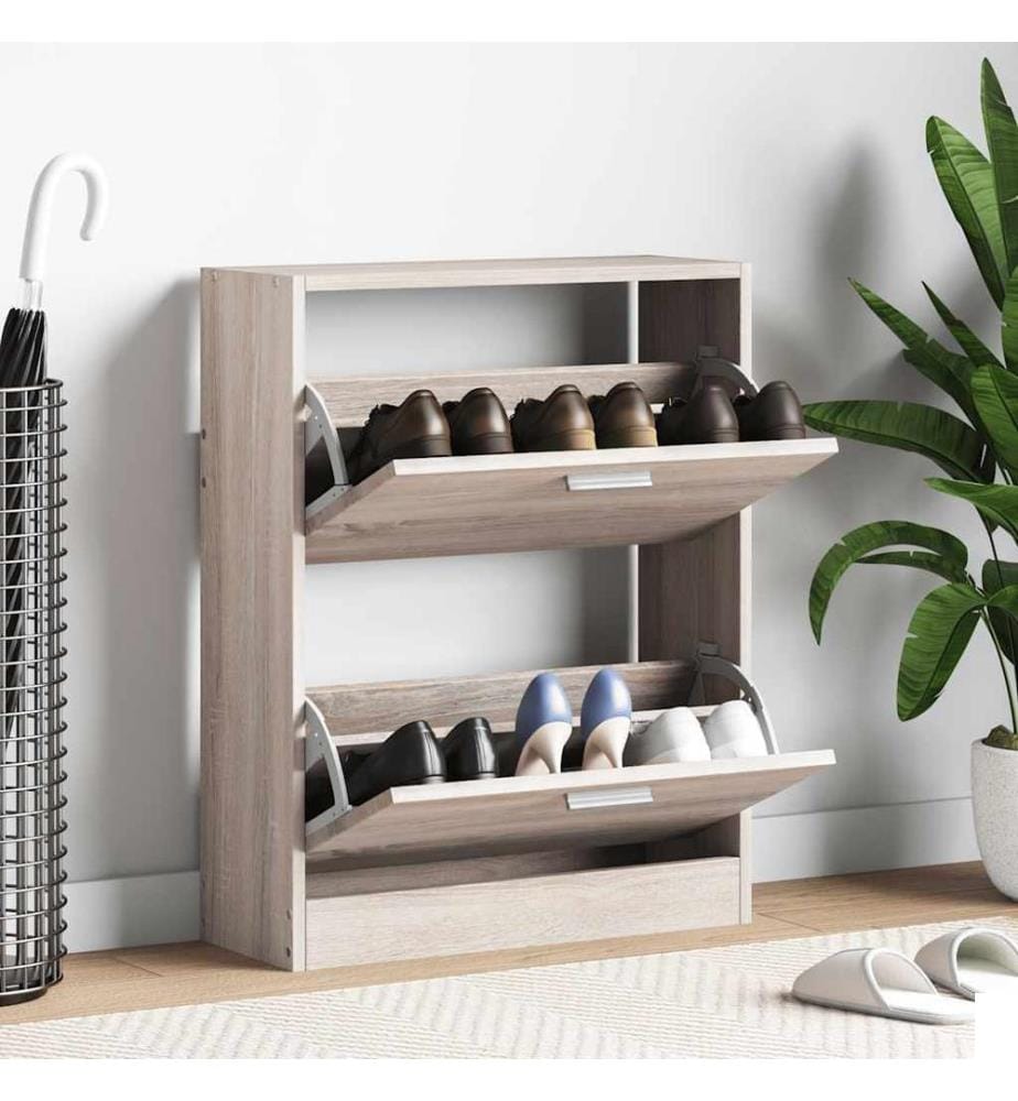 Meuble à chaussures en bois avec 2 compartiments Aspect chêne