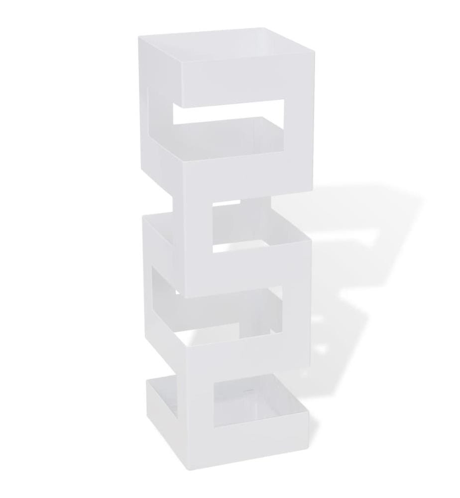 Blanc Carré Porte-parapluie Stockage pour cannes bâtons Acier 48,5 cm