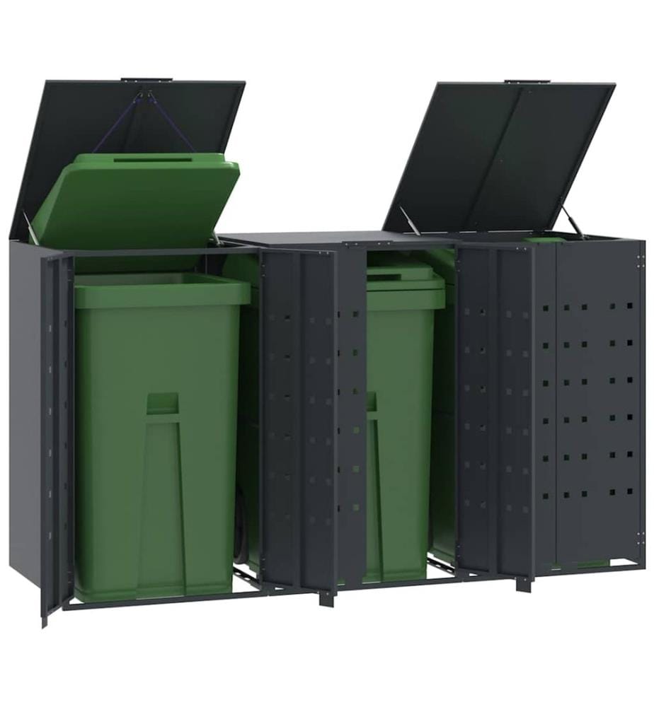 Rangement à roulettes pour poubelles pour 3 bacs anthracite