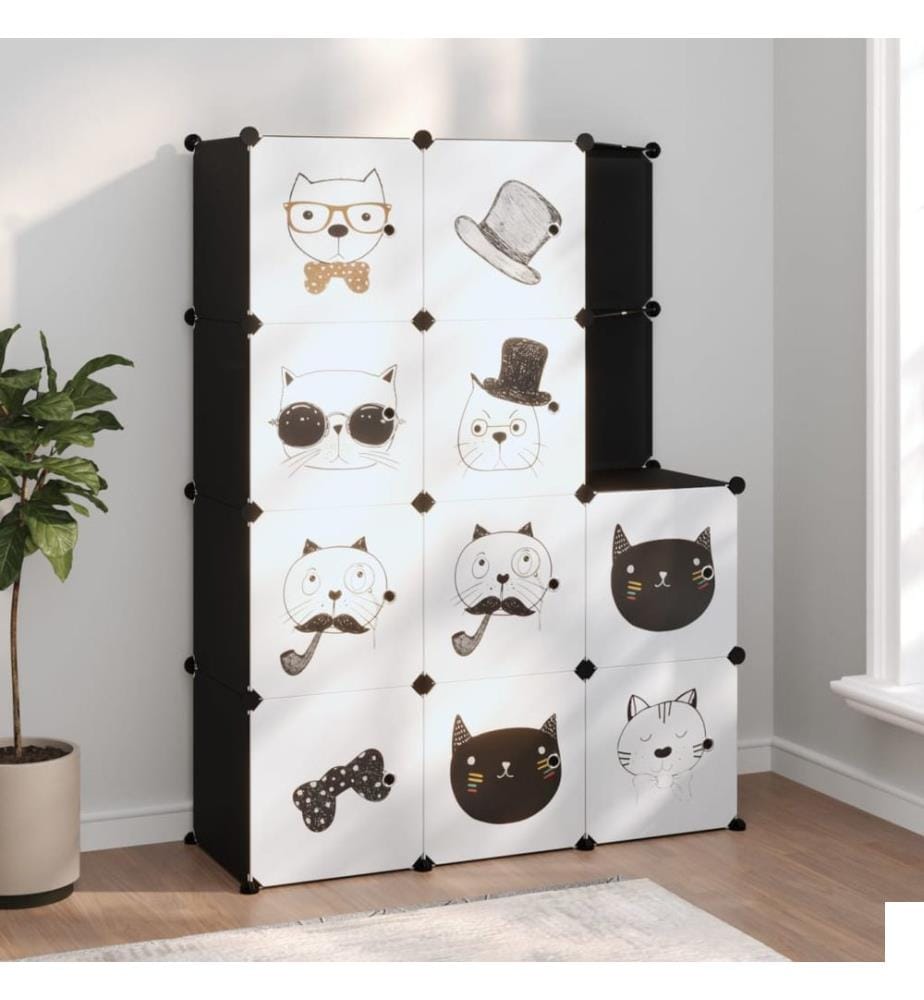 Armoire de rangement pour enfants avec 10 cubes Noir PP