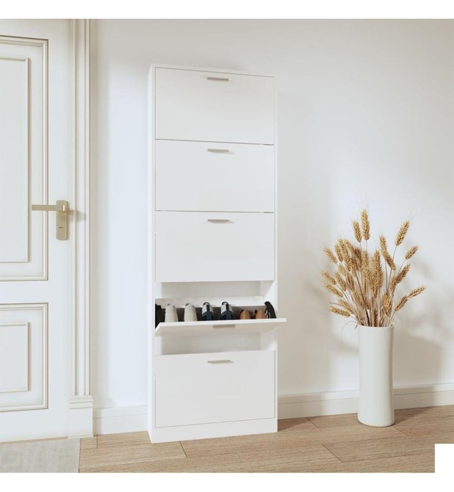 Armoire à chaussure Blanc brillant 59x17x169 cm Bois ingénierie