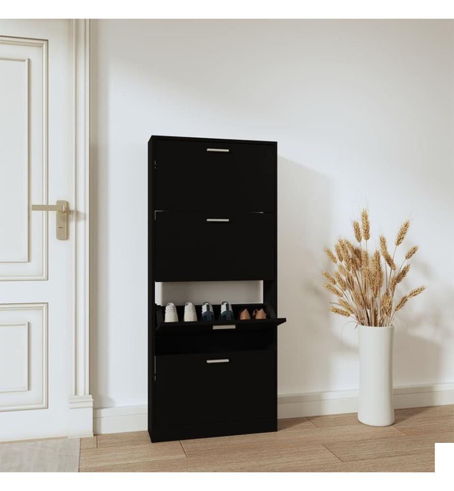 Armoire à chaussures Noir 59x17x150 cm Bois d'ingénierie