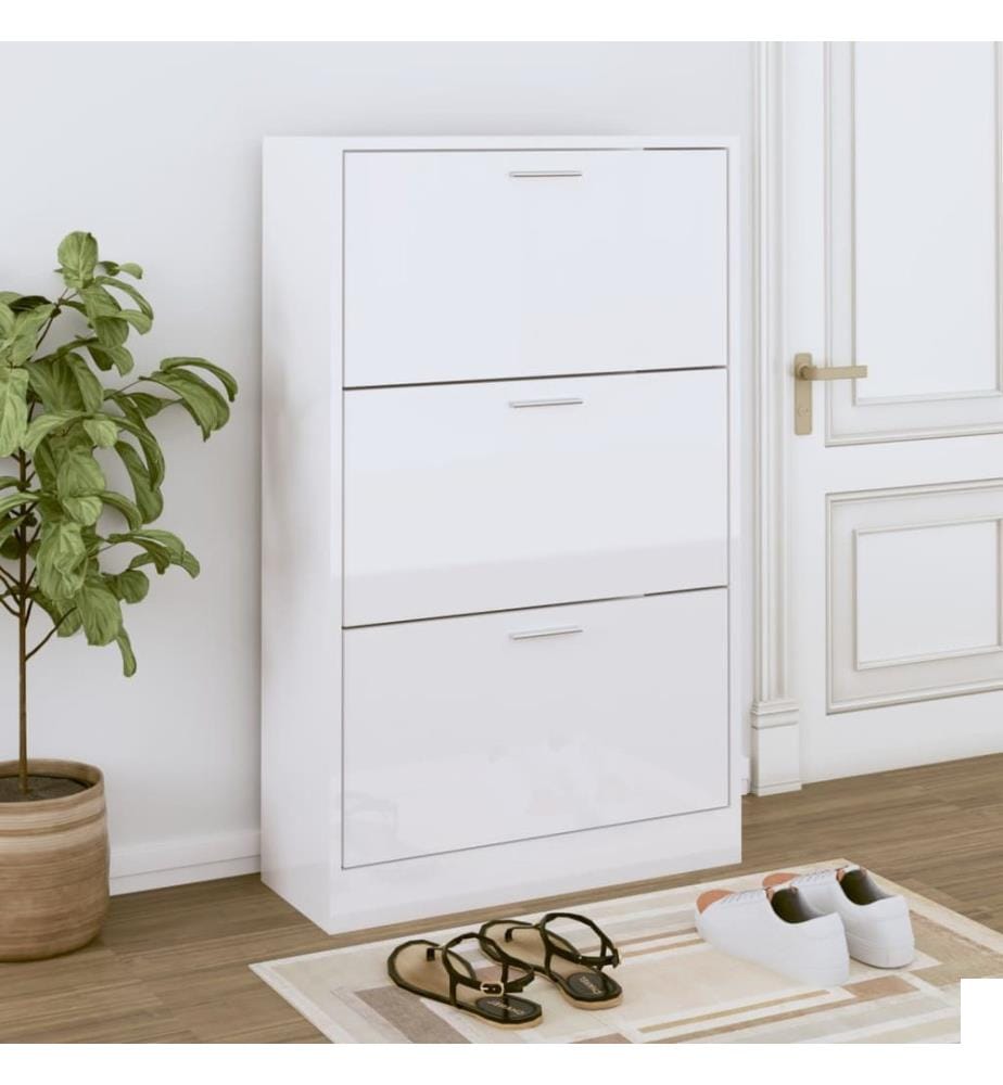 Armoire à chaussure Blanc brillant 63x24x103 cm Bois ingénierie