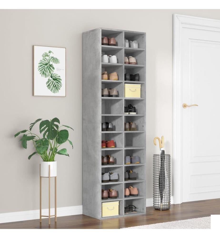 Armoire à chaussures gris béton 54x34x183 cm bois d'ingénierie