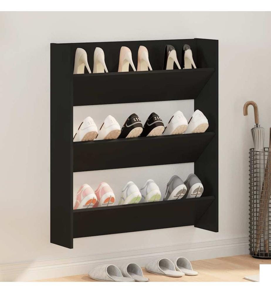 Armoire à chaussures murale noir 80x18x90 cm bois d'ingénierie