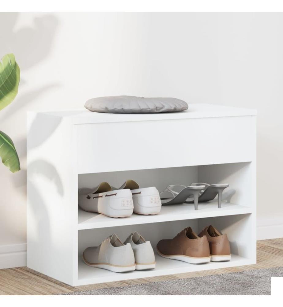 Banc à chaussures Blanc 60x30x45 cm Bois dingénierie