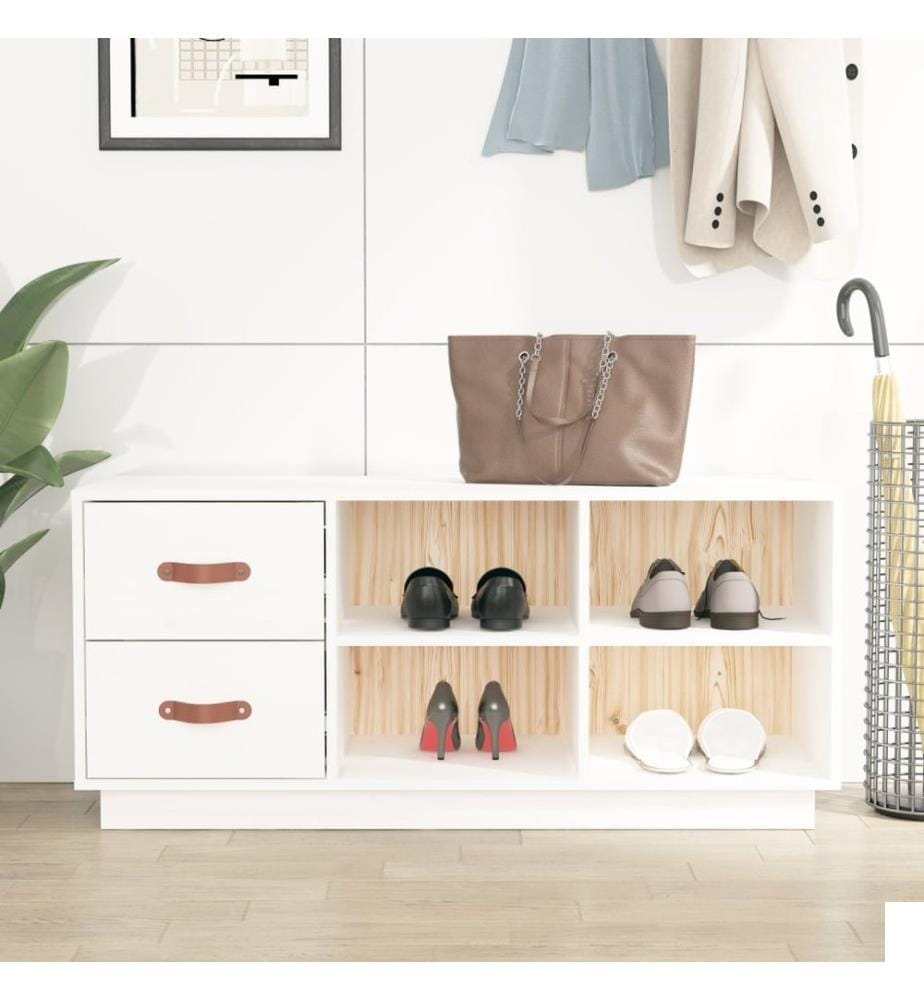 Banc à chaussures Blanc 100x34x45 cm Bois de pin massif