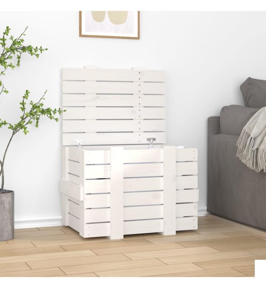 Boîte de rangement Blanc 58x40,5x42 cm Bois massif de pin