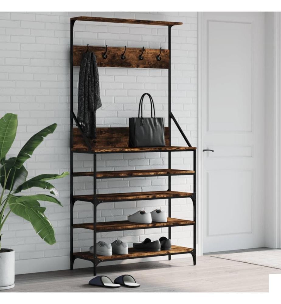 Porte-vêtements et rangement des chaussures chêne fumé