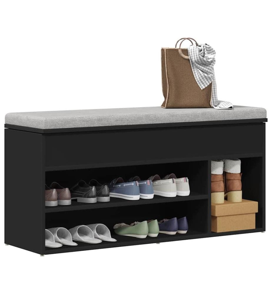 Banc à chaussures noir 102x30,5x45 cm bois d'ingénierie