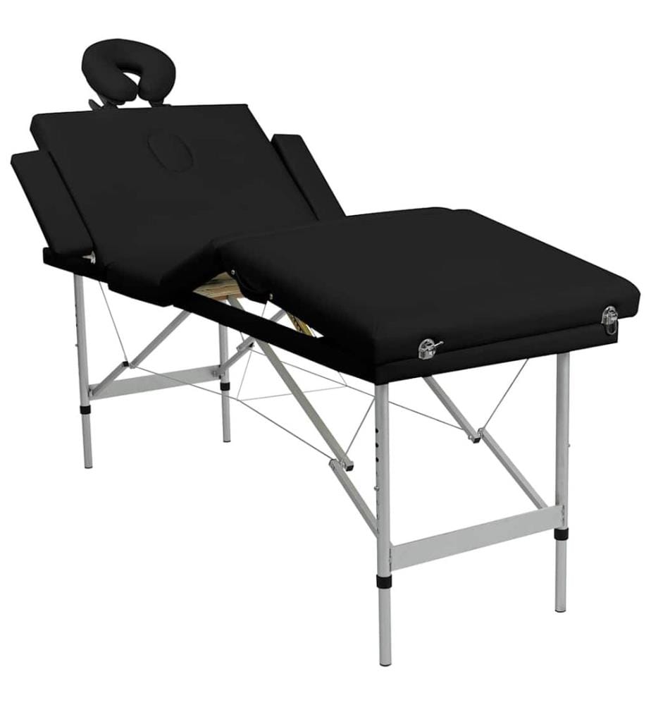 Table de massage pliable Noir 4 zones avec cadre en aluminium