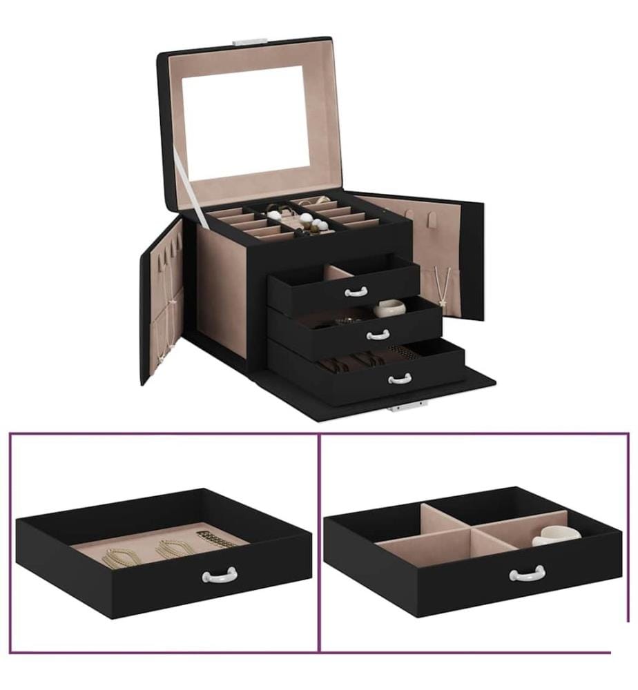Boîte à bijoux 4 niveaux miroir verrouillable noir