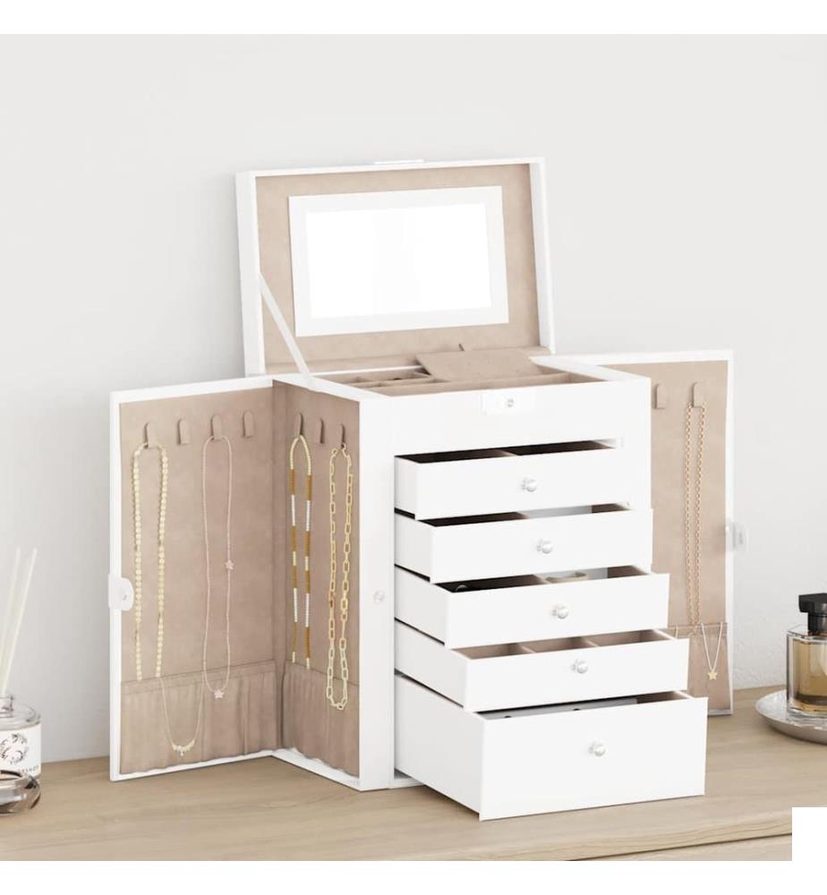 Boîte à bijoux 6 niveaux avec miroir verrouillable blanc