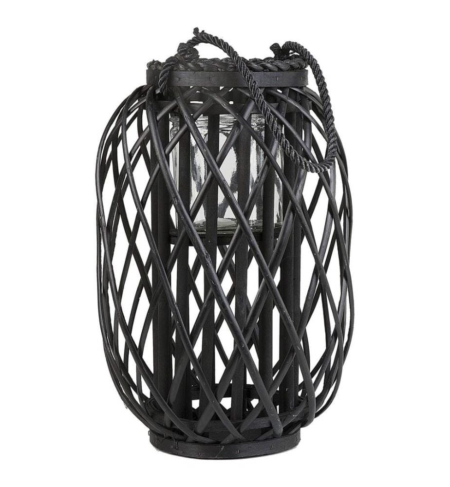 Lanterne MAURITIUS Bois de saule 40 cm Noir