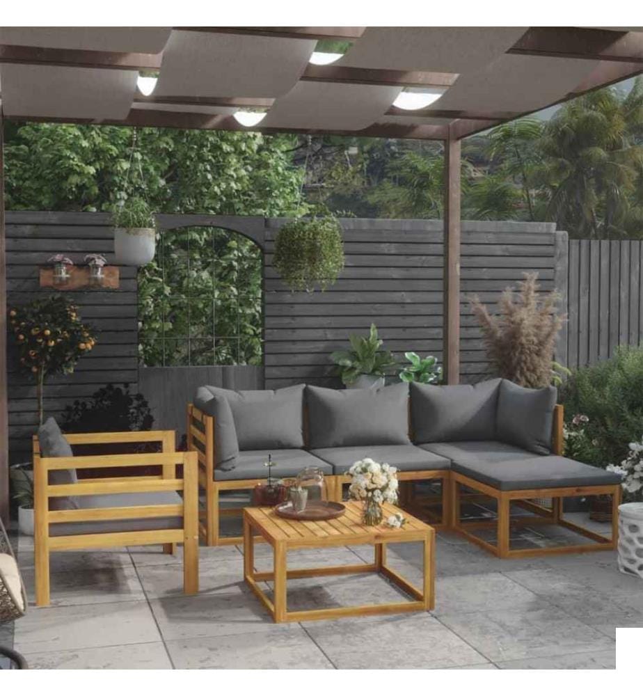 Salon de jardin 6 pcs avec coussin Bois d'acacia solide