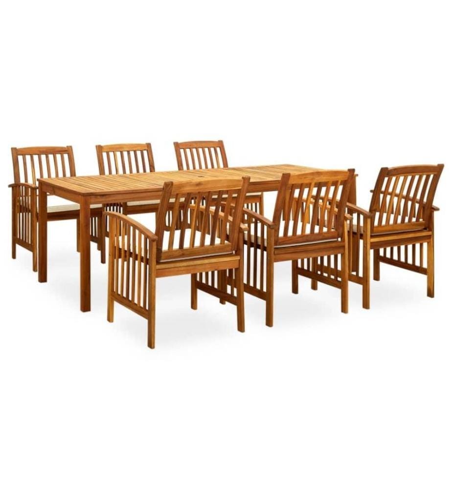 Mobilier à dîner de jardin 7 pcs avec coussins Acacia solide