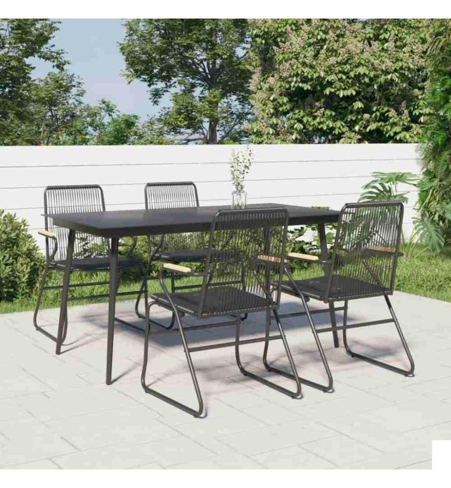 Mobilier à dîner de jardin 5 pcs Noir Rotin PVC