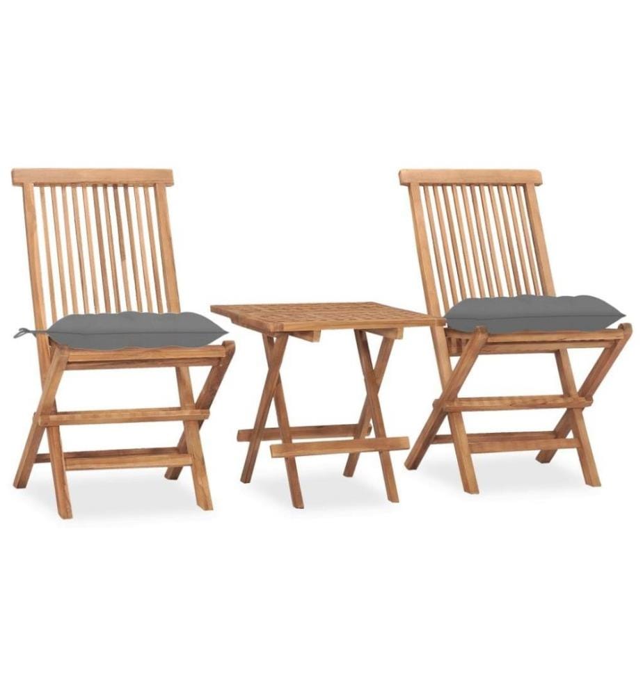 Mobilier à dîner d'extérieur pliable avec coussin 3 pcs Teck