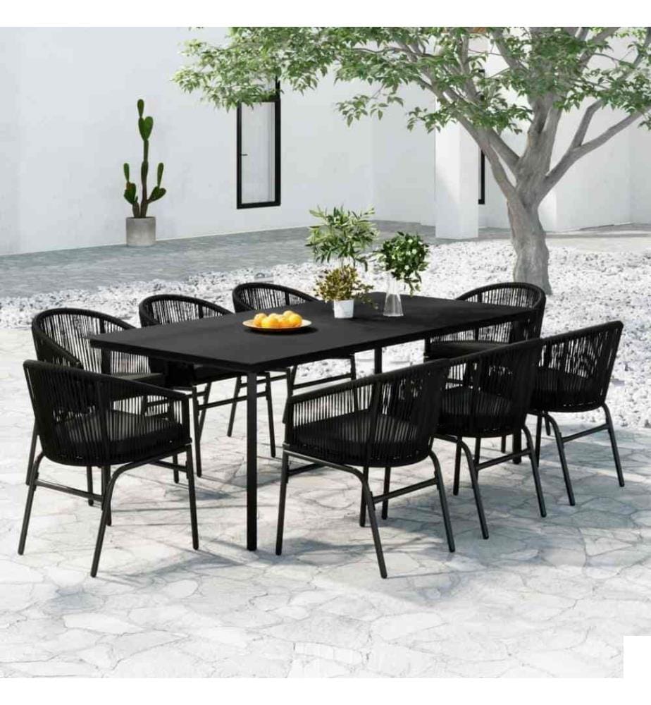 Ensemble de salle à manger de jardin 9 pcs Noir