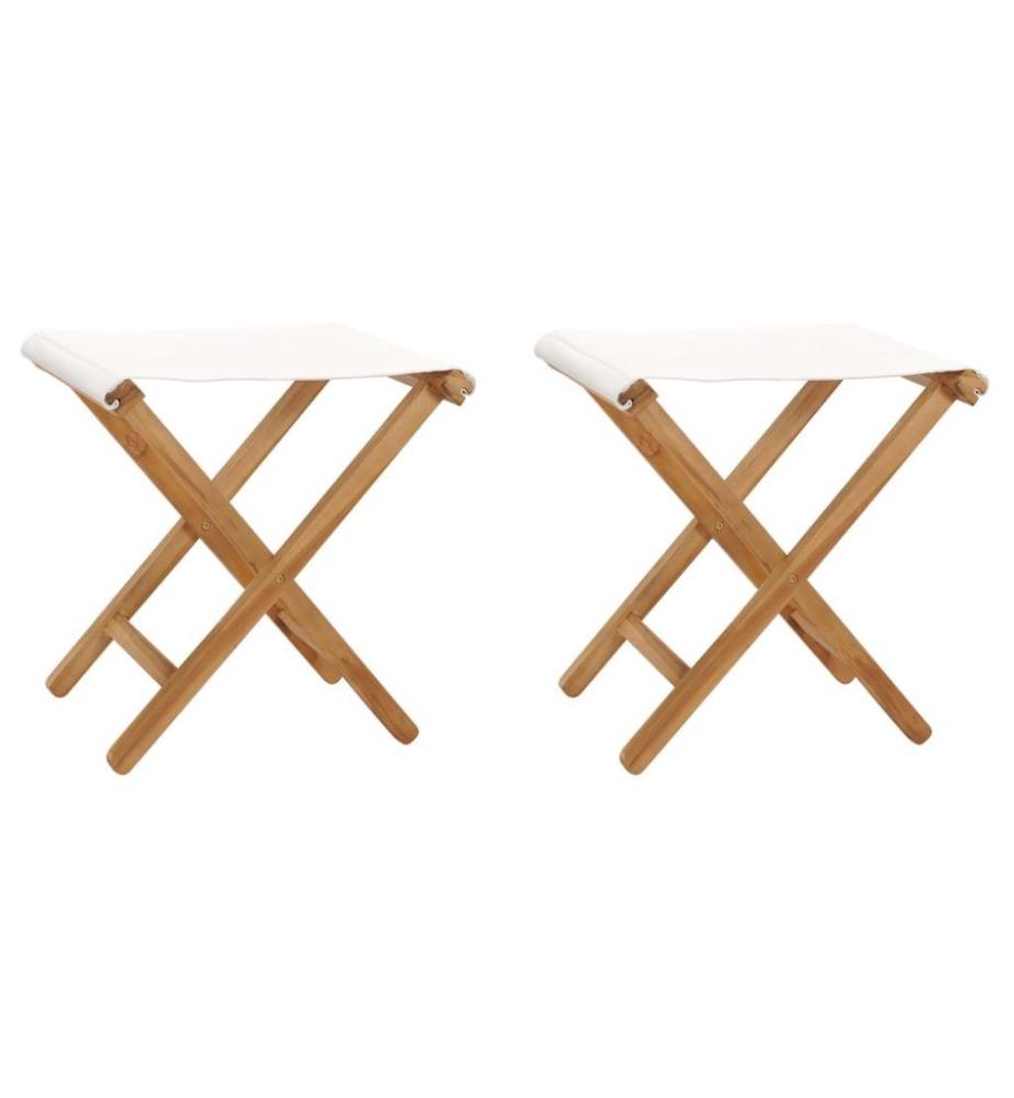 Chaises pliables 2 pcs Bois de teck solide et tissu Blanc crème