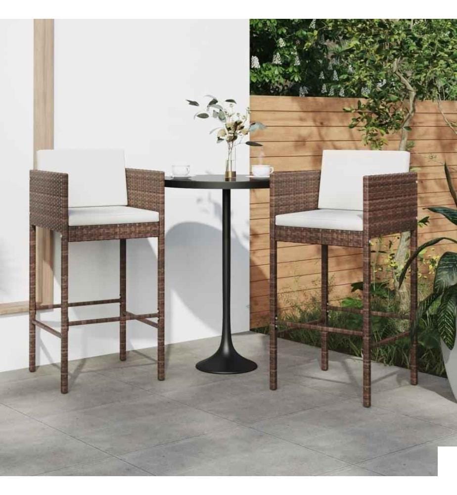 Tabourets de bar lot de 2 avec coussins marron résine tressée