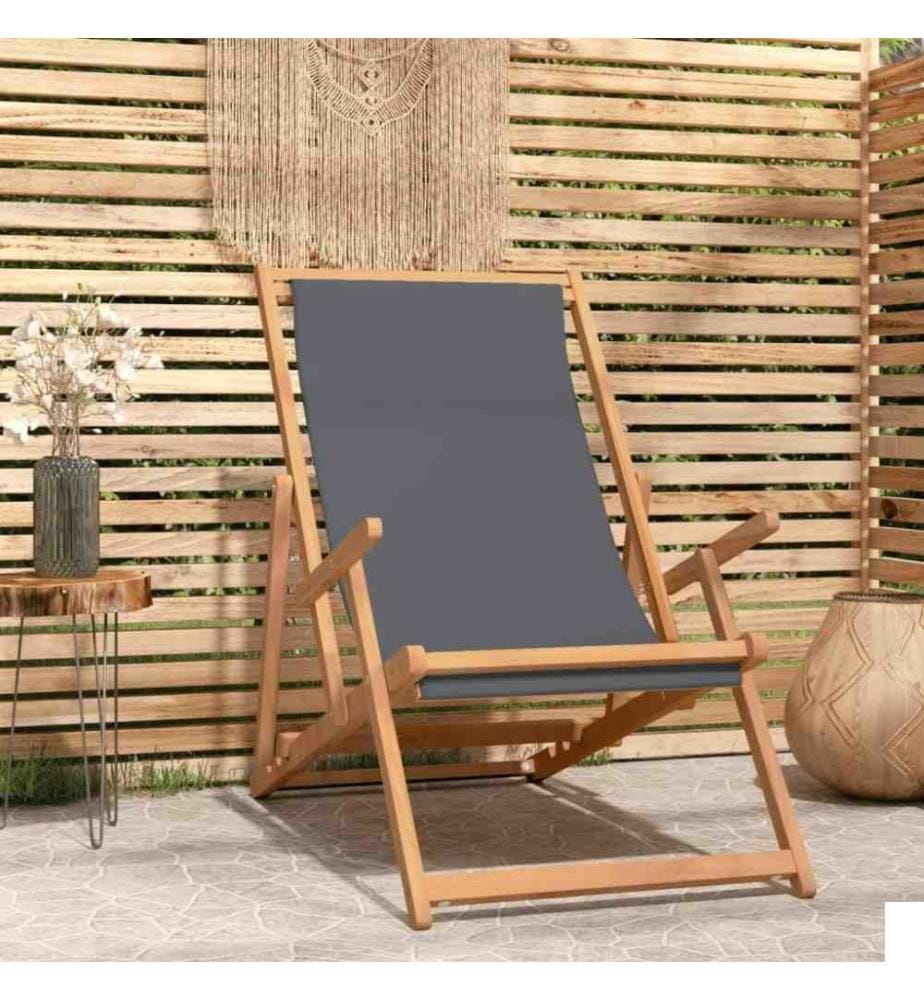 Chaise de plage pliable Bois de teck solide Gris