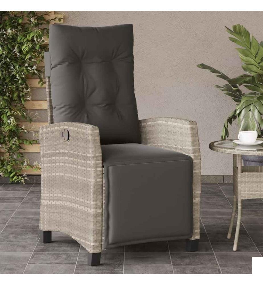Chaise inclinable de jardin avec repose-pied gris clair rotin