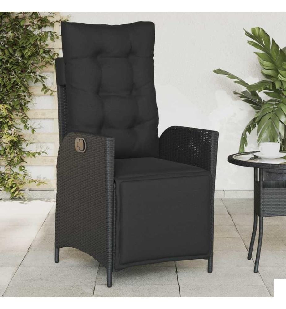Chaise inclinable de jardin et repose-pied noir résine tressée