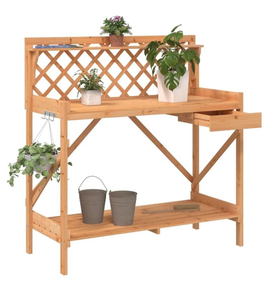 Banc de rempotage avec treillis marron bois massif de sapin