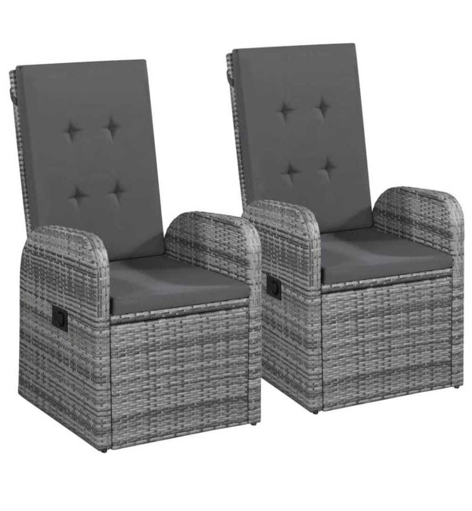 Chaise inclinable de jardin 2pc et coussins Résine tressée Gris