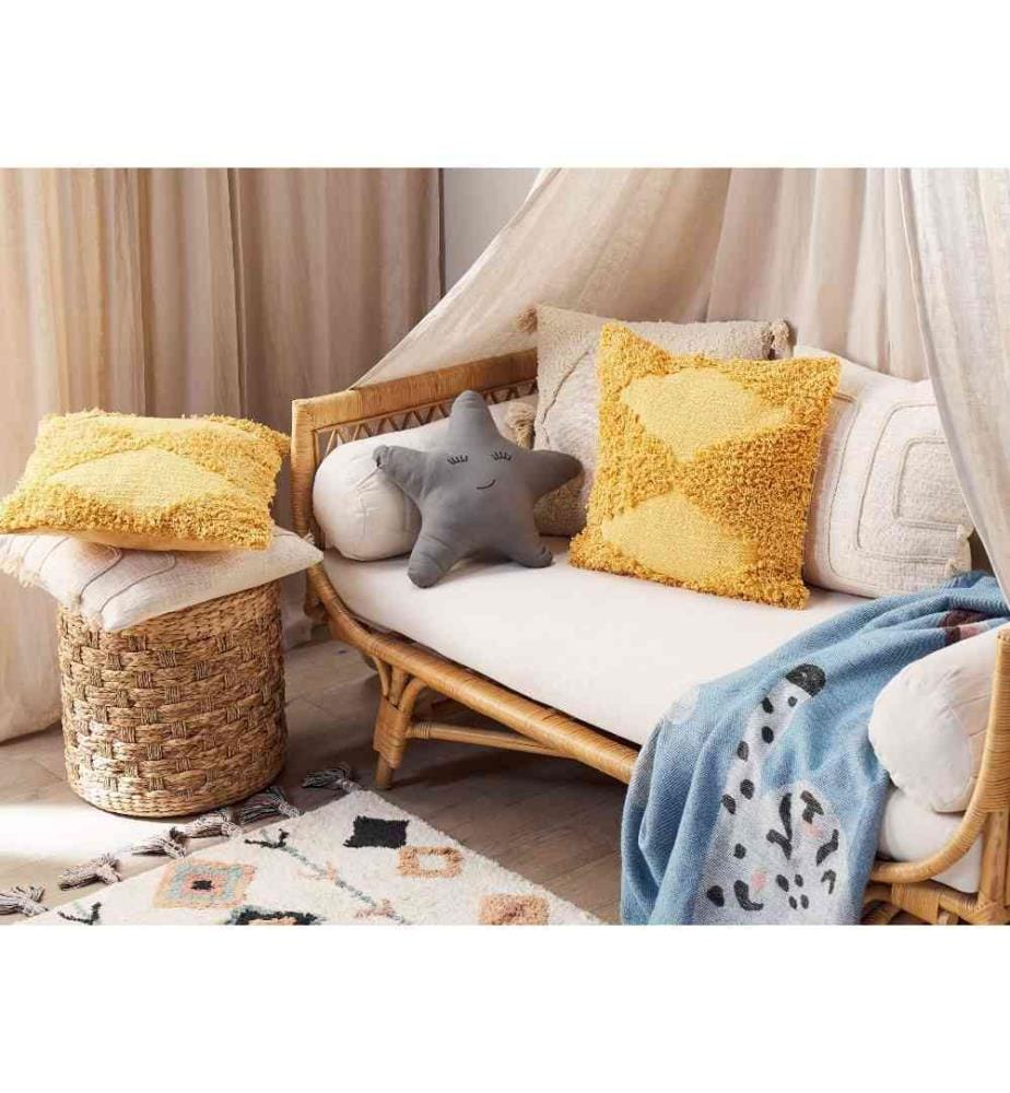 Set 2 Coussins Décoratifs en Coton Jaune 45 x 45 cm Motif Géométrique Accessoires de Décoration Boho