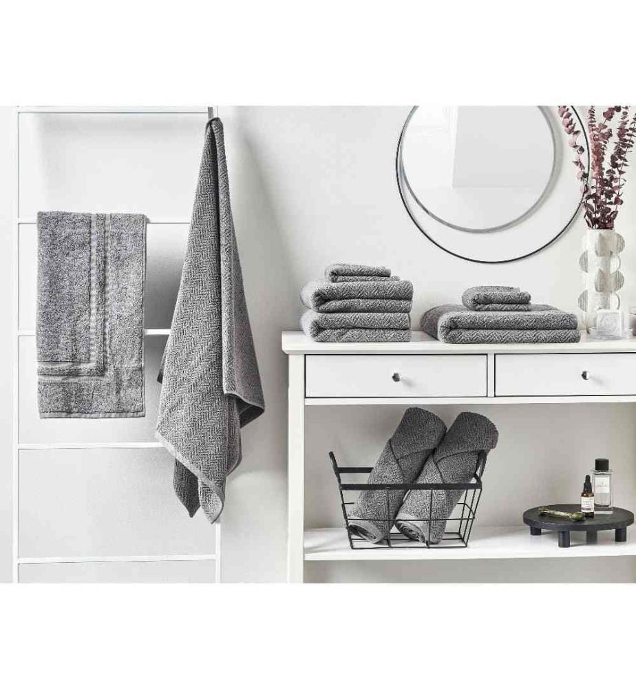 Lot de 9 Serviettes de Bain en Coton Tissu Eponge Gris 100 x 150 cm Motif Chevron Pelucheuses Serviettes de Bain Luxe Glam