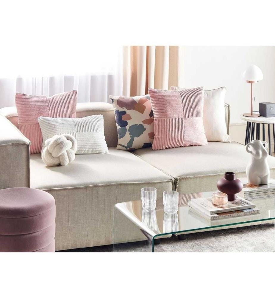 Coussins Décoratifs Roses en Velours Côtelé 43 x 43 cm Design Glamour Housse Amovible Confortable Lot de 2