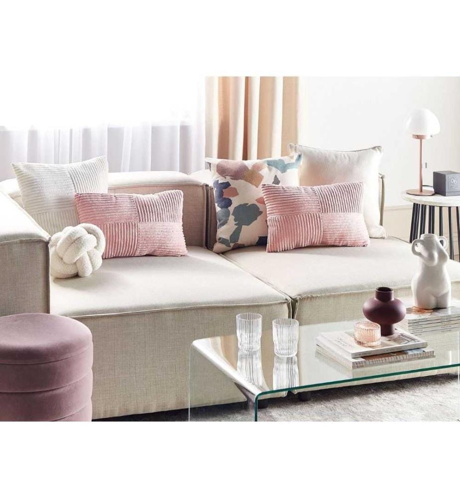 Coussins Décoratifs Roses en Velours Côtelé 47 x 27 cm Design Glamour Housse Amovible Confortable Lot de 2