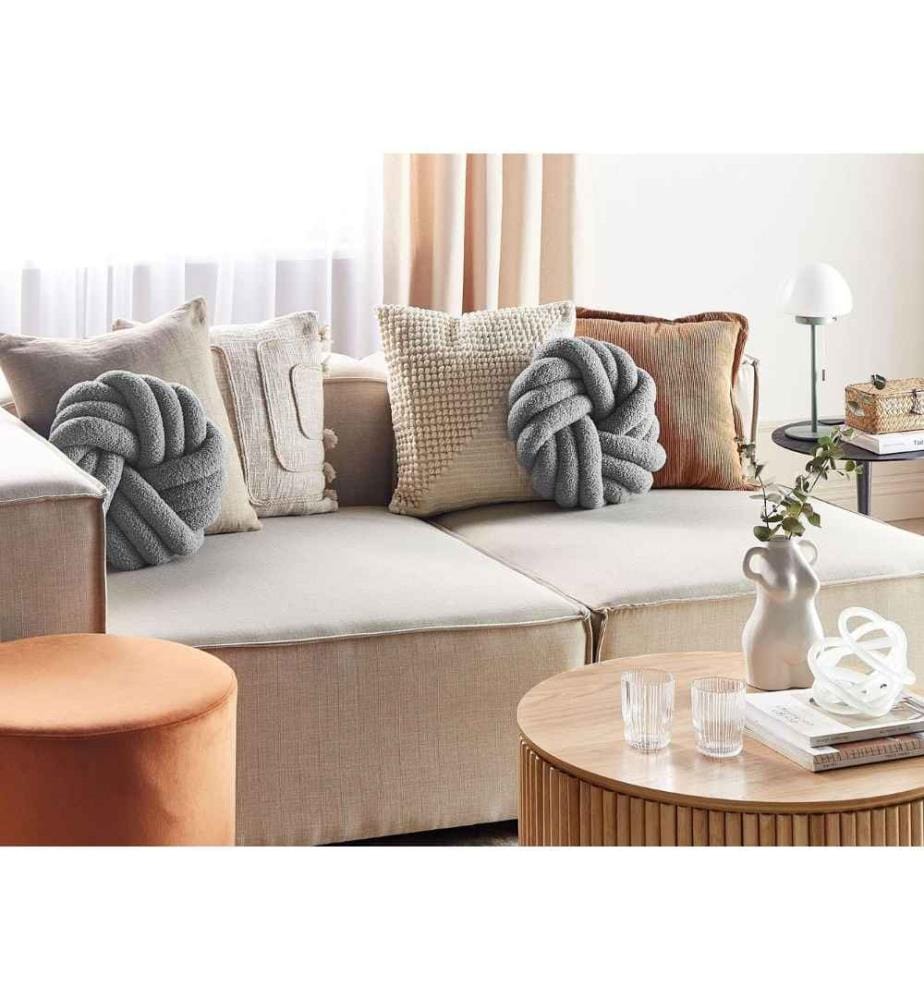 Coussin Nud Gris en Tissu Bouclé 31 x 11 cm en Forme de Rond Décoratif et Fonctionnel pour Chambre ou Salon Style Boho Scandinave