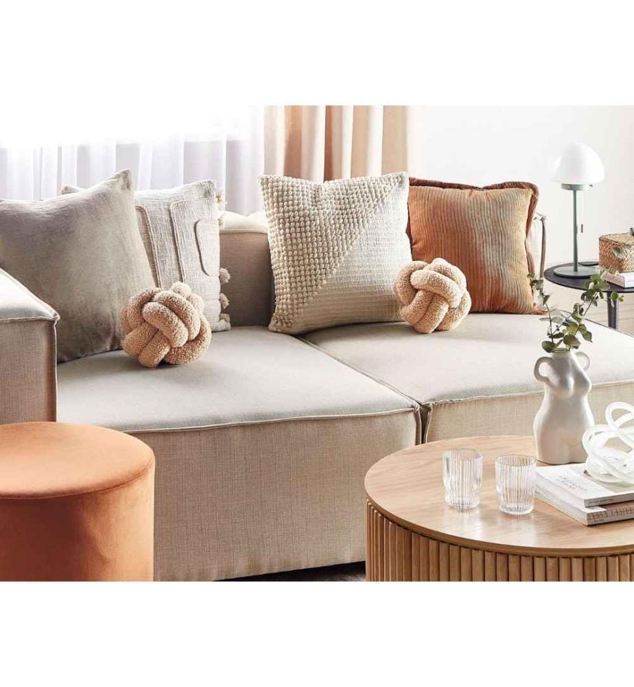 Coussin Nud Beige en Tissu Bouclé ? 19 cm en Forme de Balle Décoratif et Fonctionnel pour Chambre ou Salon Style Boho Scandinave