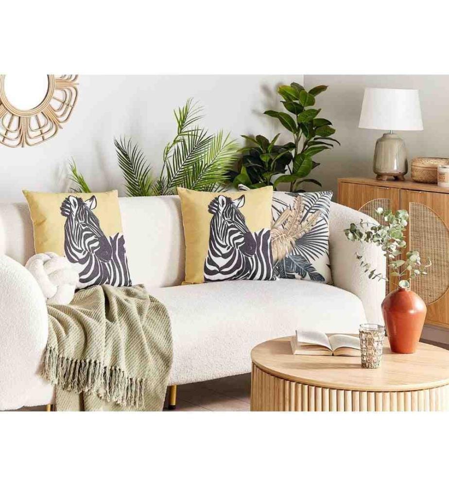 Coussins Décoratifs Jaunes en Tissu 45 x 45 cm Design Glamour avec Motif de Zèbre Housse Amovible Confortable Lot de 2