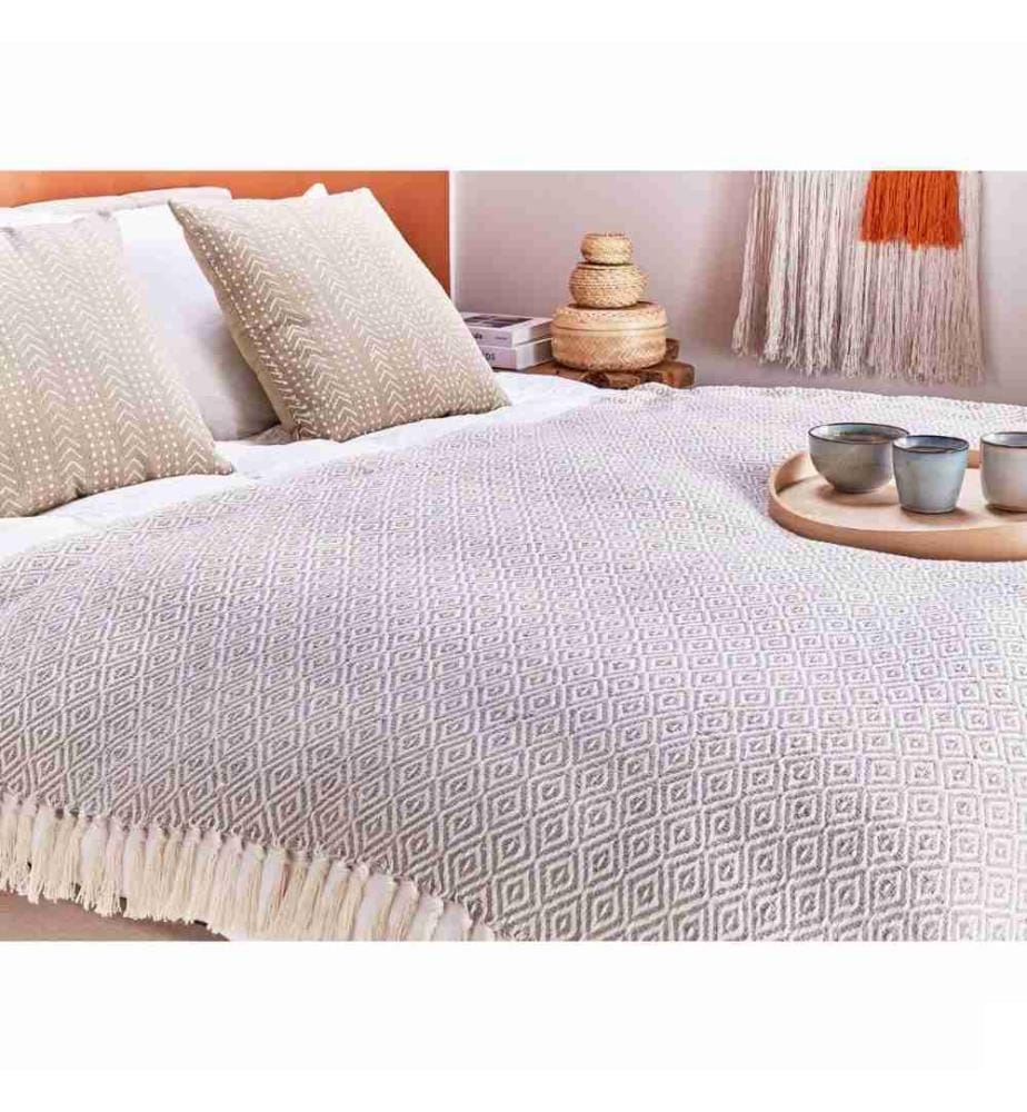 Couverture Rose et Beige en Coton 125 x 150 cm Jeté de lit Franges Décoratives Boho Salon Chambre à Motif Losange