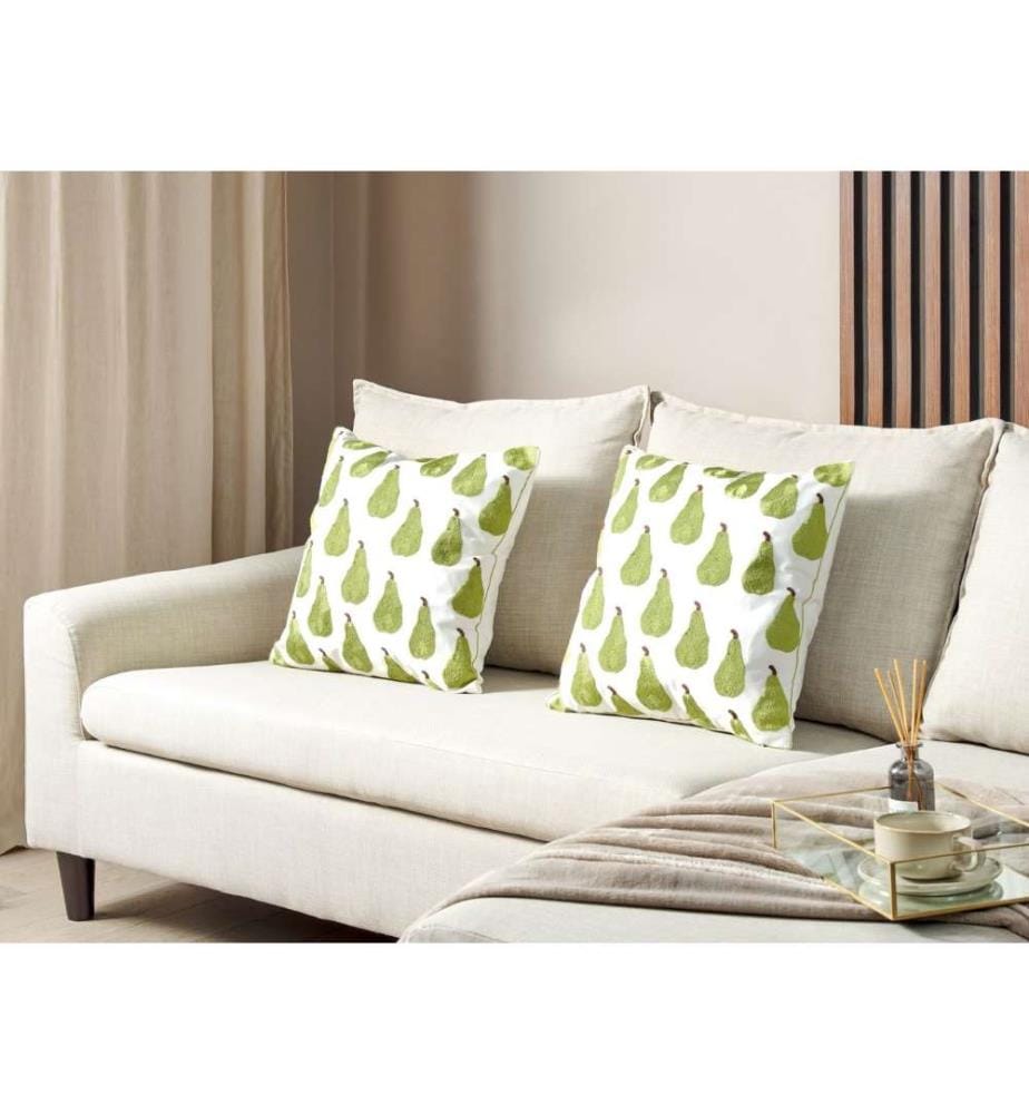 Set de 2 coussins décoratifs Blanc et Vert Housse en tissu avec remplissage polyester 45x45 cm Brodé Motif Fruits Poire Modern Accessories Salon et chambre à coucher