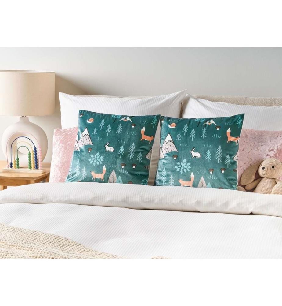Lot de 2 coussins décoratifs en velours vert menthe 45 x 45 cm avec motif moderne d'animaux de la forêt pour enfants Accessoires décoratifs