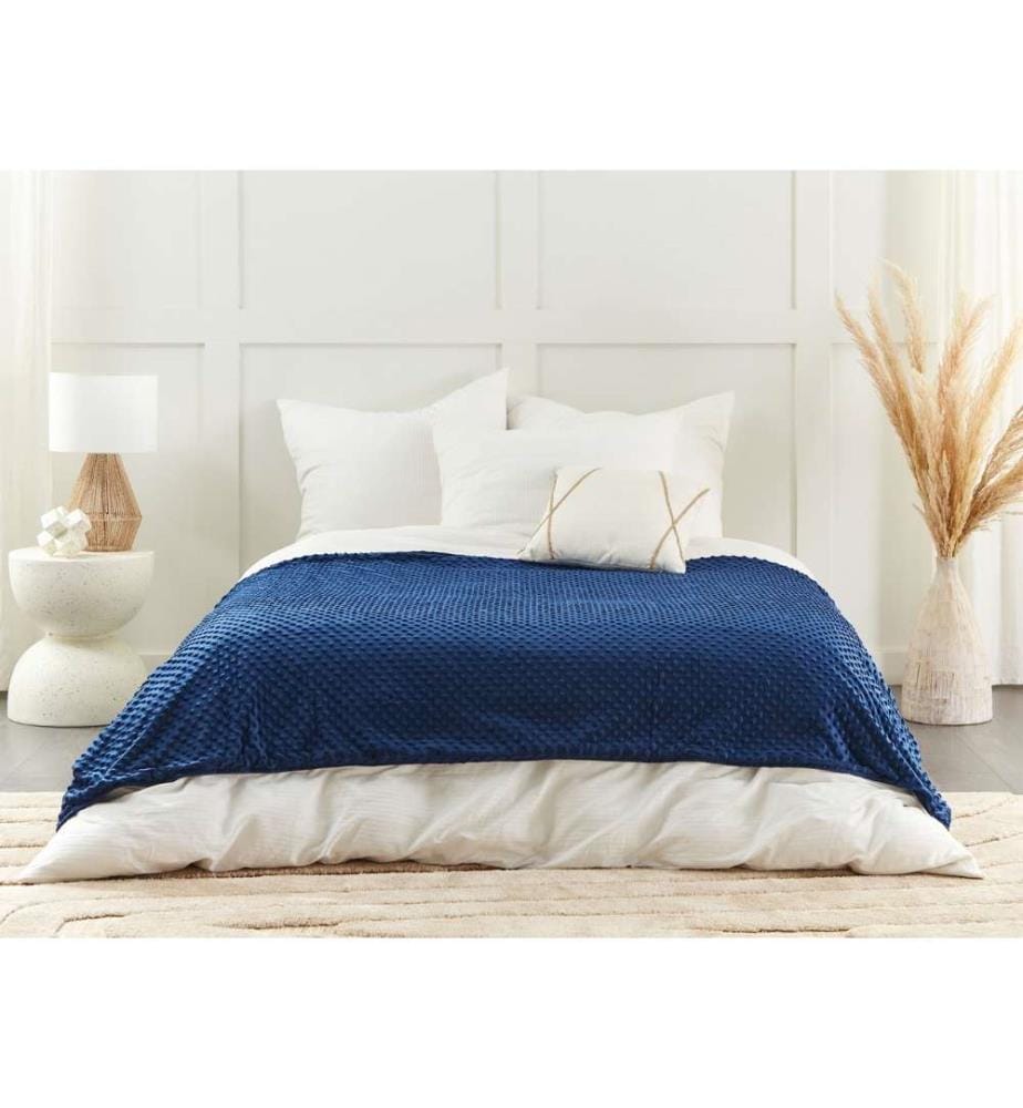 Housse de couette lestée Bleu marine Tissu polyester 135 x 200 cm Motif à pois Design moderne Textile de chambre à coucher
