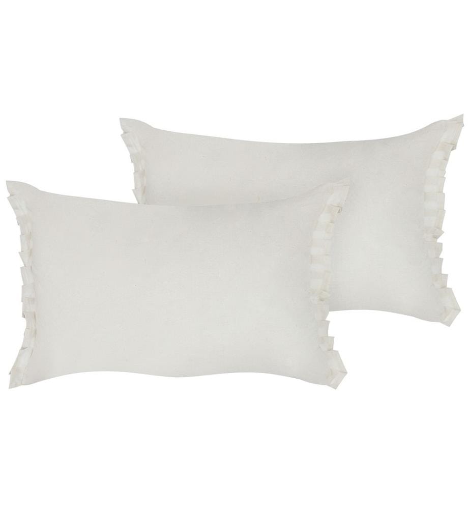 Lot de 2 Coussins Blanc Cassé en Lin 30 x 45 cm avec Franges et Nuds Décoratifs